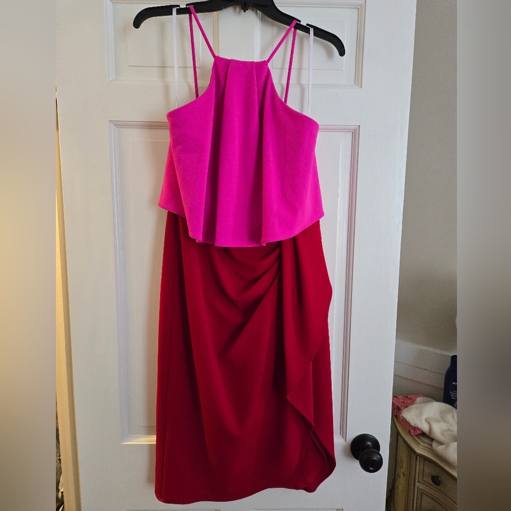 Betsy & Adam Pink and Red Asymmetrical Dress
